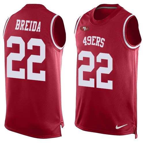 Men's Nike San Francisco 49ers #22 Matt Breida Limited Red Player Name & Number Tank Top NFL Jersey