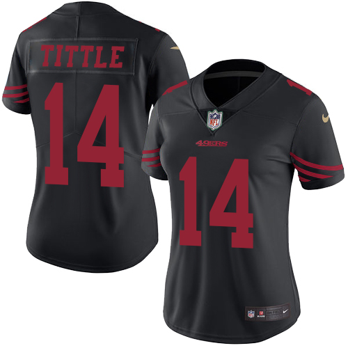 Women's Nike San Francisco 49ers #14 Y.A. Tittle Limited Black Rush Vapor Untouchable NFL Jersey