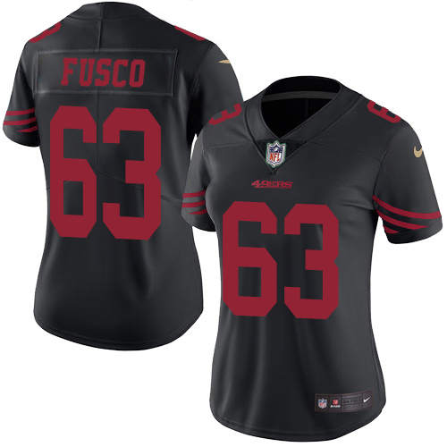 Women's Nike San Francisco 49ers #63 Brandon Fusco Limited Black Rush Vapor Untouchable NFL Jersey