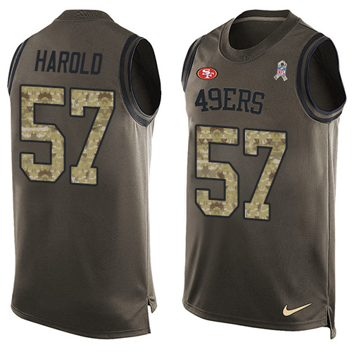 Men's Nike San Francisco 49ers #57 Eli Harold Limited Green Salute to Service Tank Top NFL Jersey