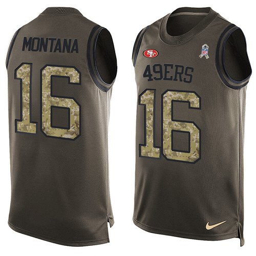 Men's Nike San Francisco 49ers #16 Joe Montana Limited Green Salute to Service Tank Top NFL Jersey
