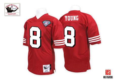 Mitchell and Ness San Francisco 49ers #8 Steve Young Red Team Color 75TH Authentic Throwback NFL Jersey