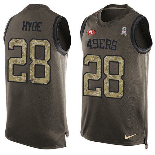 Men's Nike San Francisco 49ers #28 Carlos Hyde Limited Green Salute to Service Tank Top NFL Jersey