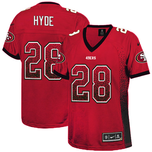 Women's Nike San Francisco 49ers #28 Carlos Hyde Elite Red Drift Fashion NFL Jersey