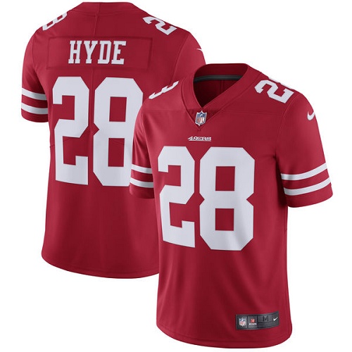 Men's Nike San Francisco 49ers #28 Carlos Hyde Red Team Color Vapor Untouchable Limited Player NFL Jersey
