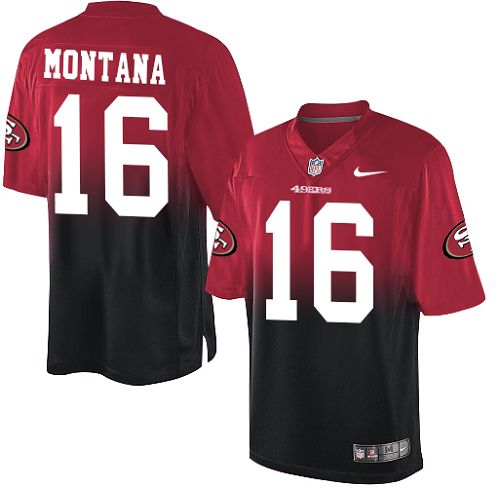 Men's Nike San Francisco 49ers #16 Joe Montana Elite Red/Black Fadeaway NFL Jersey