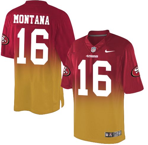 Men's Nike San Francisco 49ers #16 Joe Montana Elite Red/Gold Fadeaway NFL Jersey