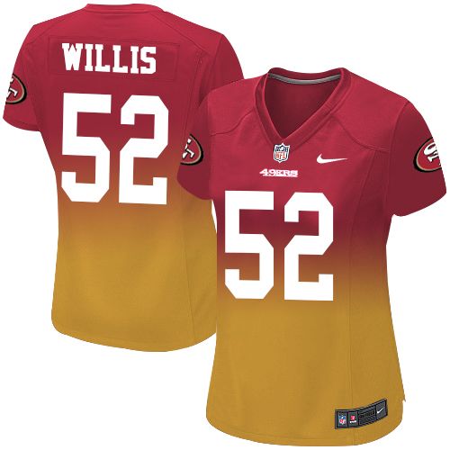 Women's Nike San Francisco 49ers #52 Patrick Willis Elite Red/Gold Fadeaway NFL Jersey