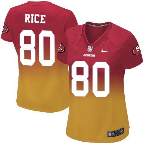 Women's Nike San Francisco 49ers #80 Jerry Rice Elite Red/Gold Fadeaway NFL Jersey