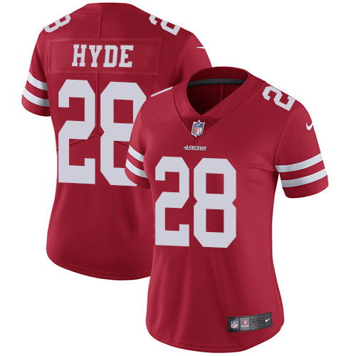 Women's Nike San Francisco 49ers #28 Carlos Hyde Red Team Color Vapor Untouchable Limited Player NFL Jersey