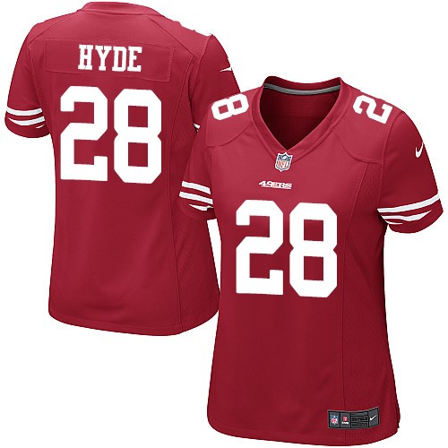 Women's Nike San Francisco 49ers #28 Carlos Hyde Game Red Team Color NFL Jersey