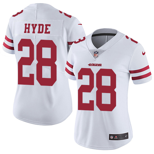 Women's Nike San Francisco 49ers #28 Carlos Hyde White Vapor Untouchable Elite Player NFL Jersey
