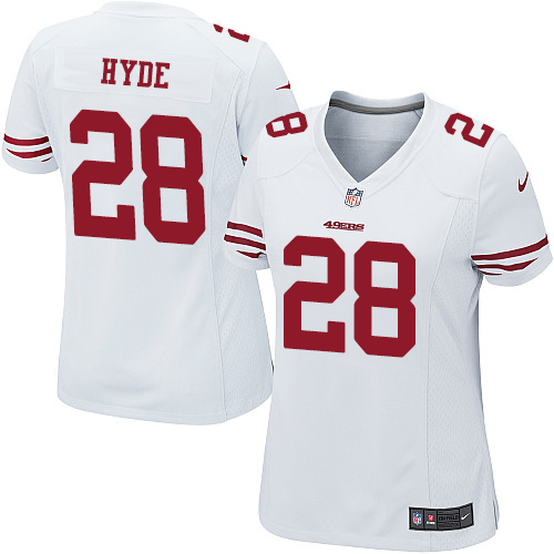 Women's Nike San Francisco 49ers #28 Carlos Hyde Game White NFL Jersey