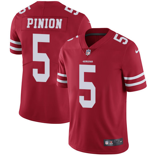 Men's Nike San Francisco 49ers #5 Bradley Pinion Red Team Color Vapor Untouchable Limited Player NFL Jersey