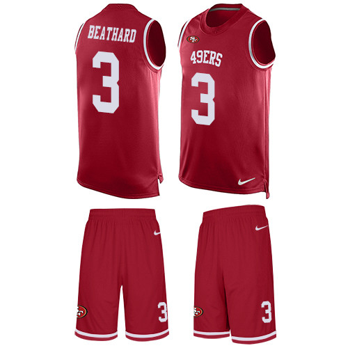Men's Nike San Francisco 49ers #3 C. J. Beathard Limited Red Tank Top Suit NFL Jersey