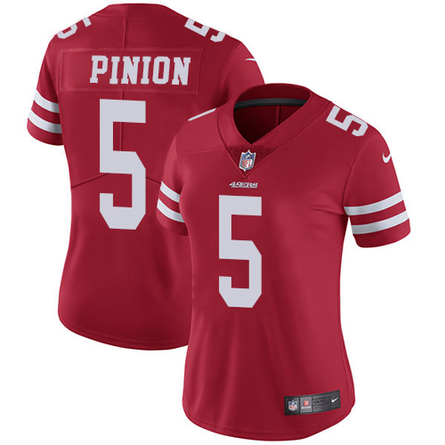 Women's Nike San Francisco 49ers #5 Bradley Pinion Red Team Color Vapor Untouchable Elite Player NFL Jersey