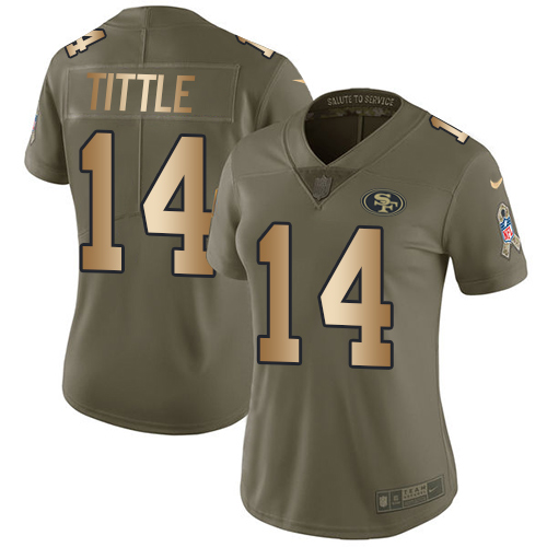 Women's Nike San Francisco 49ers #14 Y.A. Tittle Limited Olive/Gold 2017 Salute to Service NFL Jersey