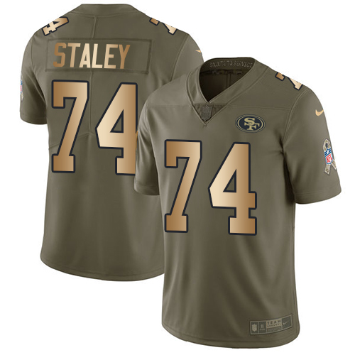 Men's Nike San Francisco 49ers #74 Joe Staley Limited Olive/Gold 2017 Salute to Service NFL Jersey