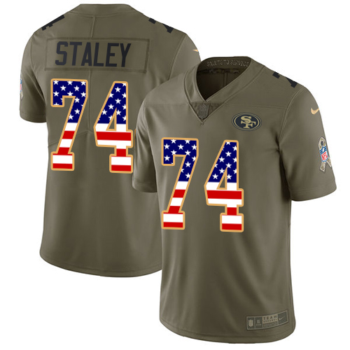 Youth Nike San Francisco 49ers #74 Joe Staley Limited Olive/USA Flag 2017 Salute to Service NFL Jersey