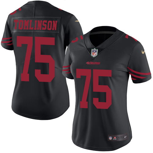 Women's Nike San Francisco 49ers #75 Laken Tomlinson Limited Black Rush Vapor Untouchable NFL Jersey