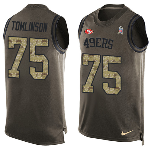 Men's Nike San Francisco 49ers #75 Laken Tomlinson Limited Green Salute to Service Tank Top NFL Jersey