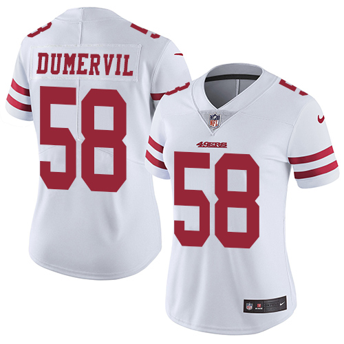 Women's Nike San Francisco 49ers #58 Elvis Dumervil White Vapor Untouchable Elite Player NFL Jersey