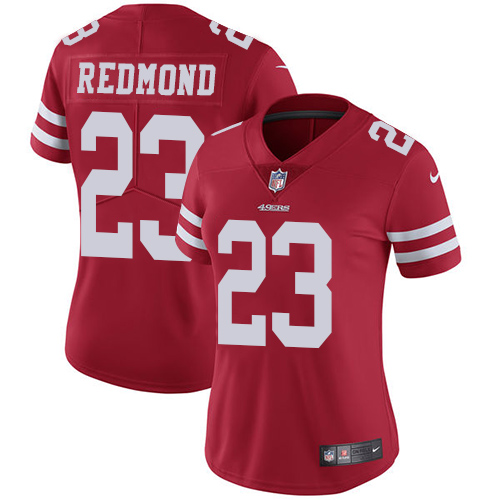 Women's Nike San Francisco 49ers #23 Will Redmond Red Team Color Vapor Untouchable Elite Player NFL Jersey