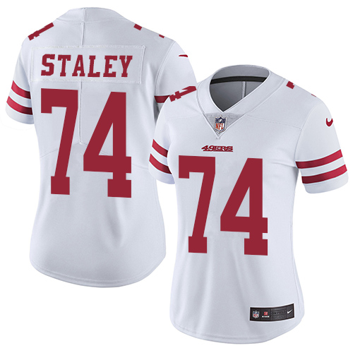Women's Nike San Francisco 49ers #74 Joe Staley White Vapor Untouchable Elite Player NFL Jersey