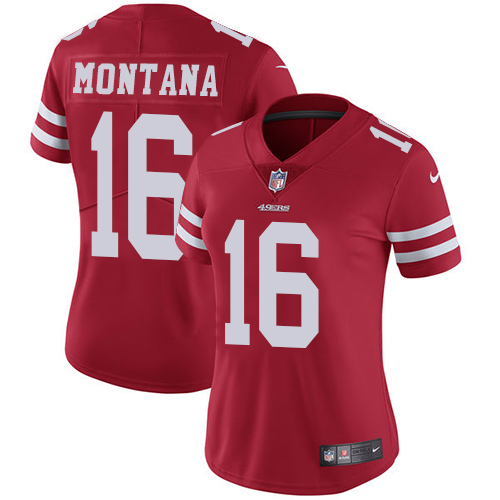 Women's Nike San Francisco 49ers #16 Joe Montana Red Team Color Vapor Untouchable Elite Player NFL Jersey