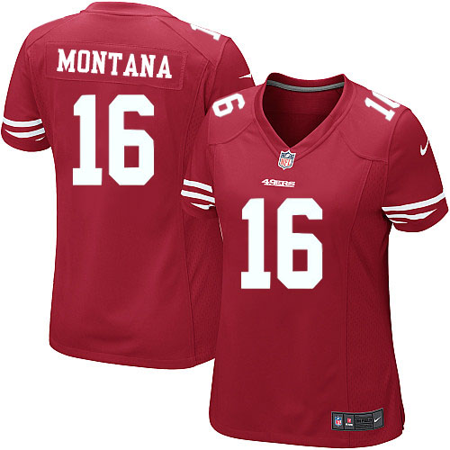 Women's Nike San Francisco 49ers #16 Joe Montana Game Red Team Color NFL Jersey