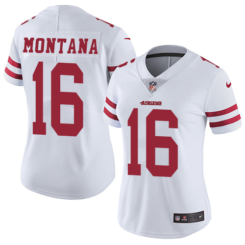 Women's Nike San Francisco 49ers #16 Joe Montana White Vapor Untouchable Elite Player NFL Jersey
