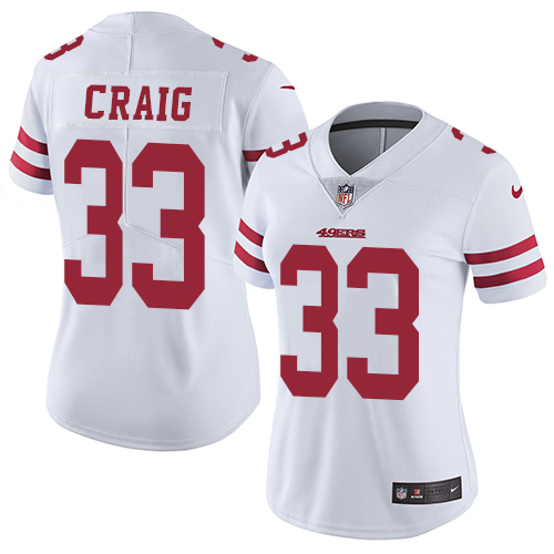 Women's Nike San Francisco 49ers #33 Roger Craig White Vapor Untouchable Limited Player NFL Jersey