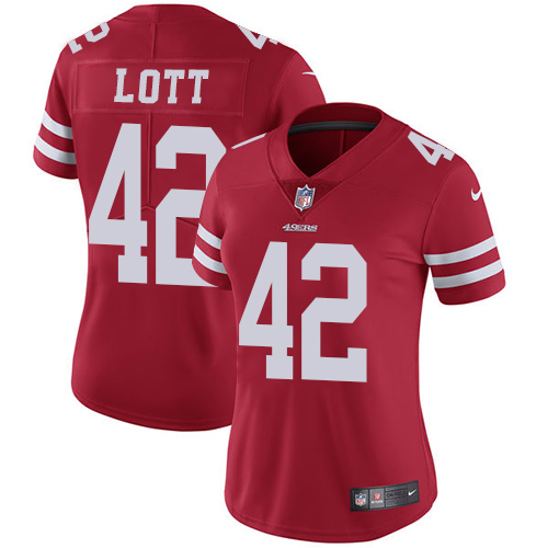 Women's Nike San Francisco 49ers #42 Ronnie Lott Red Team Color Vapor Untouchable Elite Player NFL Jersey