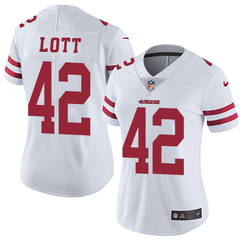 Women's Nike San Francisco 49ers #42 Ronnie Lott White Vapor Untouchable Elite Player NFL Jersey