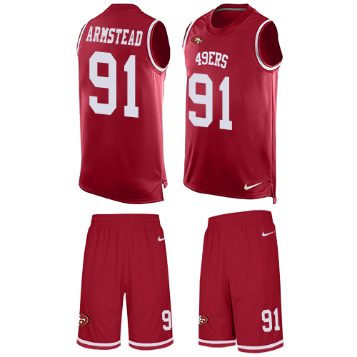 Men's Nike San Francisco 49ers #91 Arik Armstead Limited Red Tank Top Suit NFL Jersey