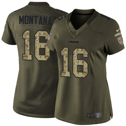 Women's Nike San Francisco 49ers #16 Joe Montana Limited Green Salute to Service NFL Jersey