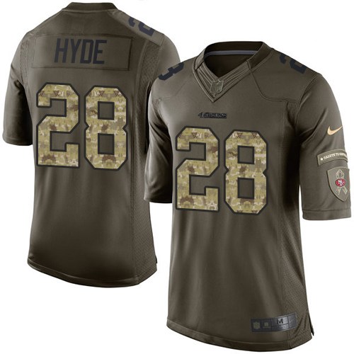 Men's Nike San Francisco 49ers #28 Carlos Hyde Elite Green Salute to Service NFL Jersey