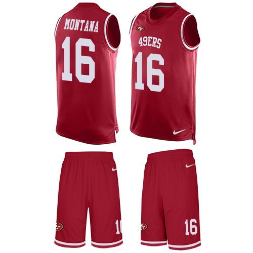Men's Nike San Francisco 49ers #16 Joe Montana Limited Red Tank Top Suit NFL Jersey
