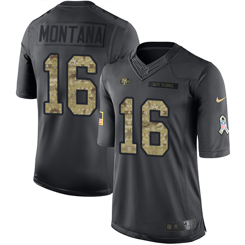 Youth Nike San Francisco 49ers #16 Joe Montana Limited Black 2016 Salute to Service NFL Jersey