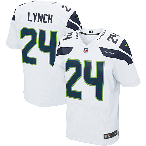 Men's Nike Seattle Seahawks #24 Marshawn Lynch Elite White NFL Jersey