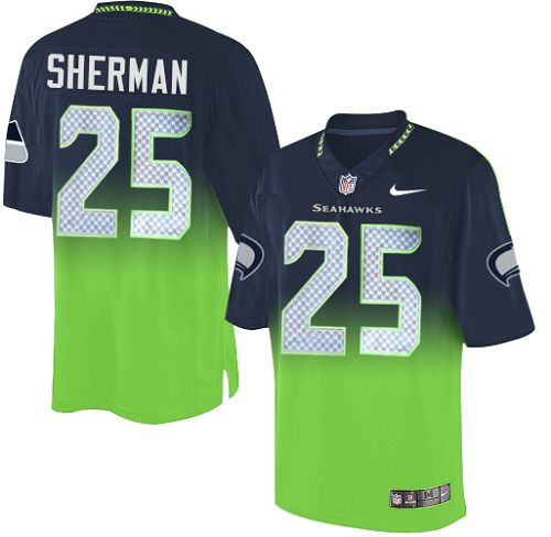 Youth Nike Seattle Seahawks #25 Richard Sherman Elite Navy/Green Fadeaway NFL Jersey