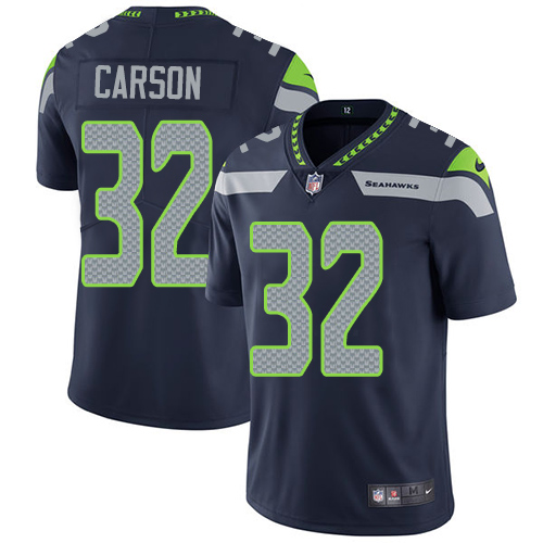 Men's Nike Seattle Seahawks #32 Chris Carson Navy Blue Team Color Vapor Untouchable Limited Player NFL Jersey