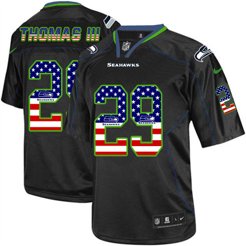 Men's Nike Seattle Seahawks #29 Earl Thomas III Elite Black USA Flag Fashion NFL Jersey