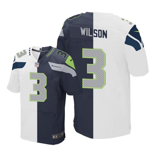 Men's Nike Seattle Seahawks #3 Russell Wilson Elite Navy/White Split Fashion NFL Jersey