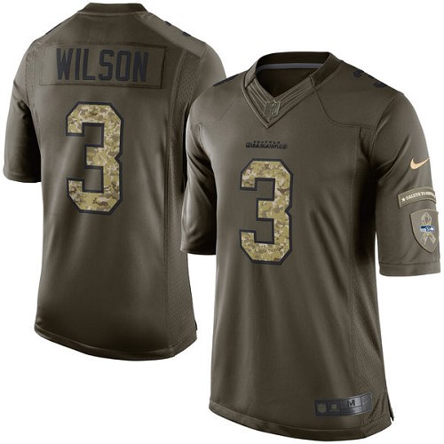 Men's Nike Seattle Seahawks #3 Russell Wilson Elite Green Salute to Service NFL Jersey