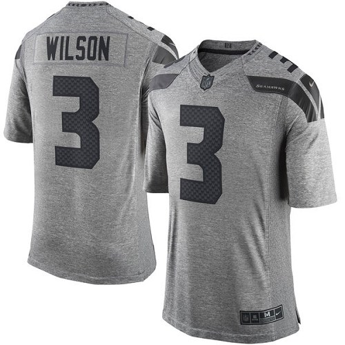 Men's Nike Seattle Seahawks #3 Russell Wilson Limited Gray Gridiron NFL Jersey