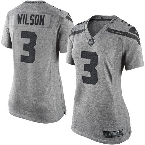Women's Nike Seattle Seahawks #3 Russell Wilson Limited Gray Gridiron NFL Jersey