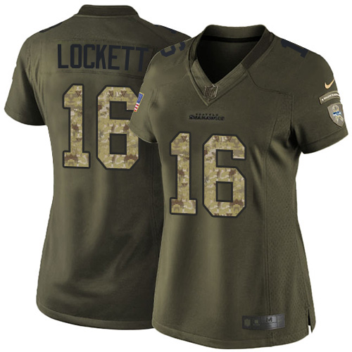 Women's Nike Seattle Seahawks #16 Tyler Lockett Limited Green Salute to Service NFL Jersey