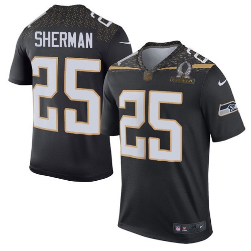 Men's Nike Seattle Seahawks #25 Richard Sherman Elite Black Team Irvin 2016 Pro Bowl NFL Jersey