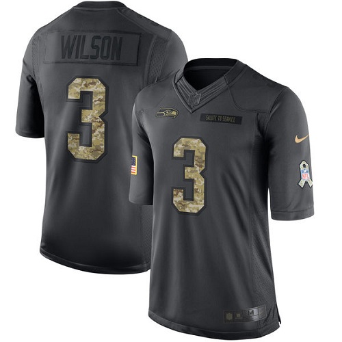 Men's Nike Seattle Seahawks #3 Russell Wilson Limited Black 2016 Salute to Service NFL Jersey